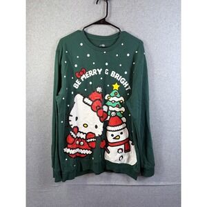 Hello Kitty Sweatshirt Womens XL Green Christmas Be Merry & Bright Fleece